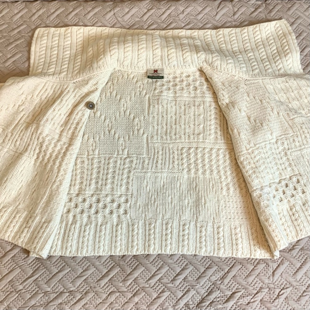 Carraigdonn Irish Merino Wool Oatmeal Chunky Cable Knit
Wrap Cardigan Sweater - Picture 11 of 14